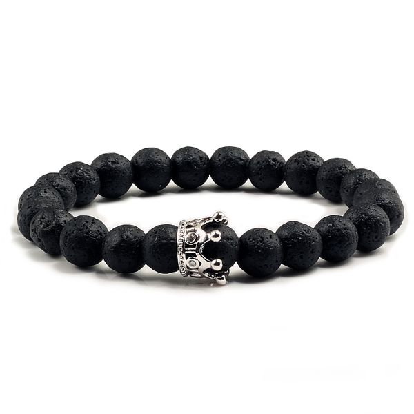 

charm natural stone beaded bracelets black silver gold cz crown lava beads men bracelet women yoga jewelry couple distance gifts