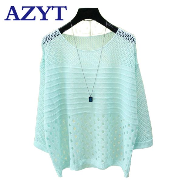 

women's sweaters azyt summer hollow out o neck knit pullover sweater 2021 women solid loose thin jumper, White;black