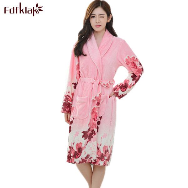 

fdfklak autumn winter flannel long sleeve print women's bathrobe dressing gown long mei red/yellow blue ladies' bathrobes q417, Black;red