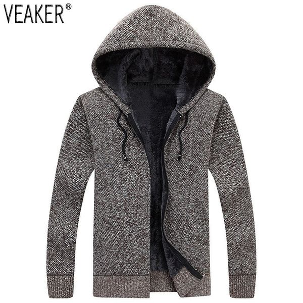 

2018 autumn winter men's hooded sweatercoat sweaters thick velvet wool sweater jacket coats male casual knitted outerwear -3xl, White;black