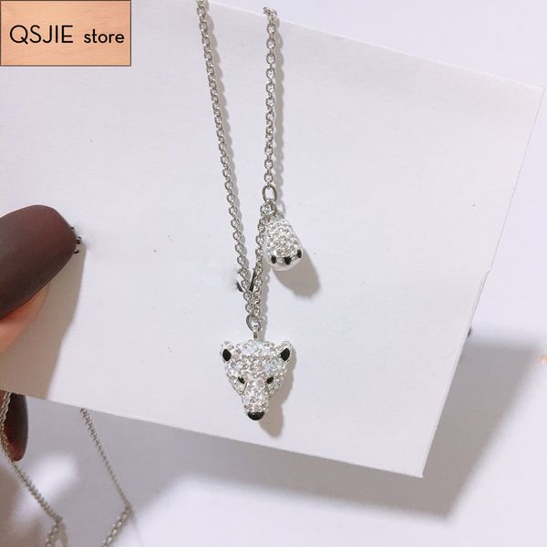 

swa. {new type} clavicle chain crystal white cute polar bear necklace, Silver