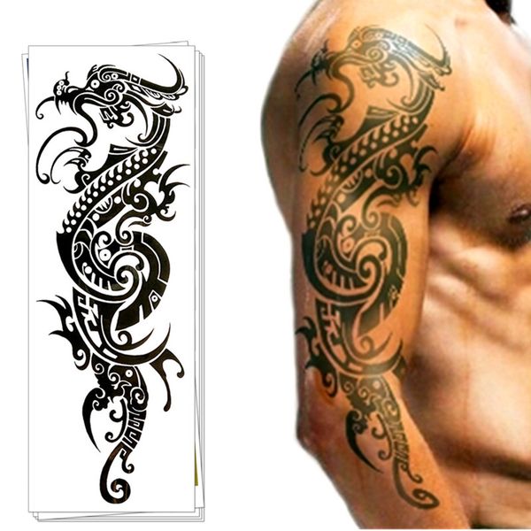Acheter étanche Autocollant De Tatouage Temporaire Bras Complet Grande Taille Dragon Totem Tatouage Autocollants Flash Tatoo Faux Tatouages Pour