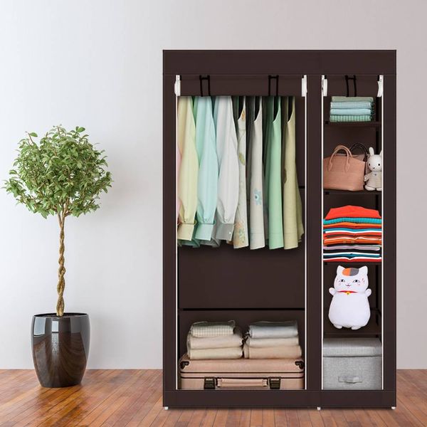 

67" portable clothes closet wardrobe with non-woven fabric dark brown