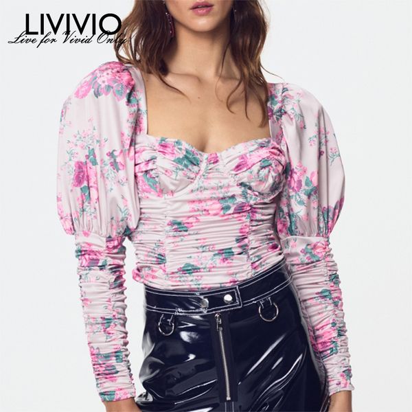 

livivio] satin backless bow knot pleating puff long sleeve blouse women female shirt fashion, White