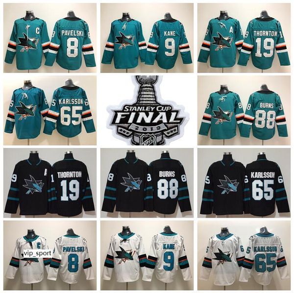 

stanley cup finals patch san jose sharks hockey jerseys 8 joe pavelski 65 erik karlsson thornton logan couture brent burns evander kane, Black;red