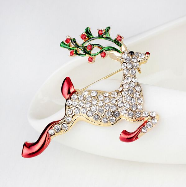 

new gold plated red rhinestone brooches santa deer broach women girl christmas gift charm fashion brooch jewelry collar clip scarf buckle, Gray