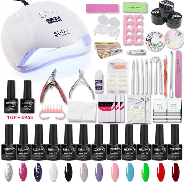 

nail set with uv lamp acrylic liquid all for manicure pedicure tools kit 12 color nail gel set with base coat