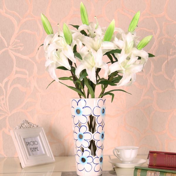 

real touch artificial pu lily flores wedding bridal fake flowers bouquet plants white lily home party decor for display