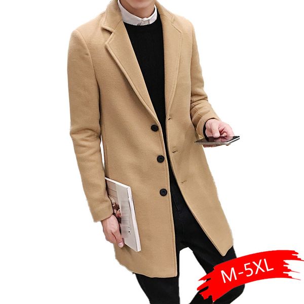 

new fashion boutique pure color high-grade men woolen cloth casual business trench coat mens leisure blends dust coats jackets, Black