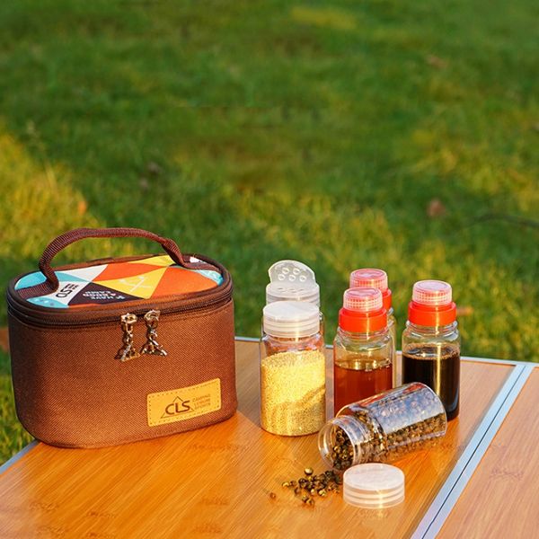

6pcs/set portable spice cruets seasoning jar bbq organizer condiment bottles set for camping barbecue picnic with storage bag
