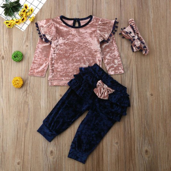 

2019 new arrivals baby girls outfits long sleeve soft t shirt +ruffle pants outfits set baby girls clothes #sw, White