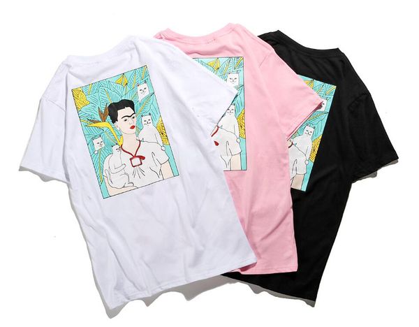 

рип ndip новая пара бренд с коротким рукавом, сзади большой принт t-рубашки лето хлопок свободные случайные короткие рукава, White;black