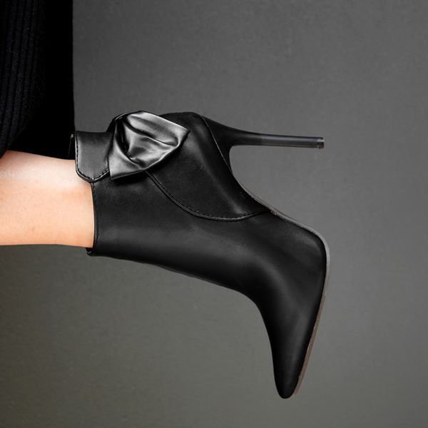 

10cm high heel pointed short boots large boots 40-43 44 45 46 47 48 women's nude, Black