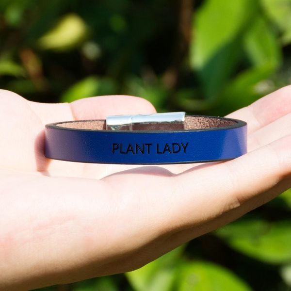 

2019 personalized leather bracelet plant lady message cuff bracelets for women men snap button bracelet gift for friend, White