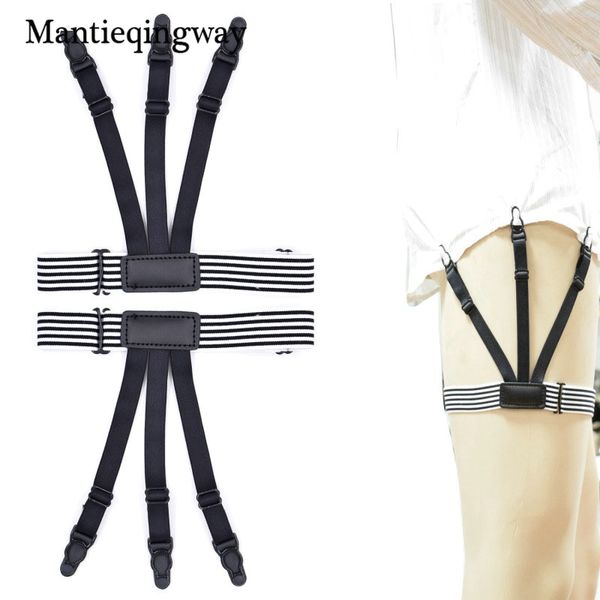 

mantieqingway business shirt stays garters holders for mens adjustable locking clamps belt non-slip shirt holders suspensorio, Black;white