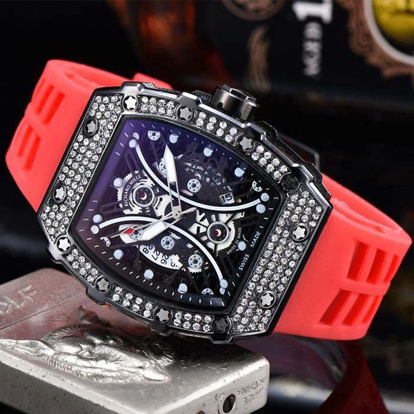 

luxury designer diamond watches mens rubber strap fashion quartz wristwatch big dial military sport clock watches wholesale, Slivery;brown