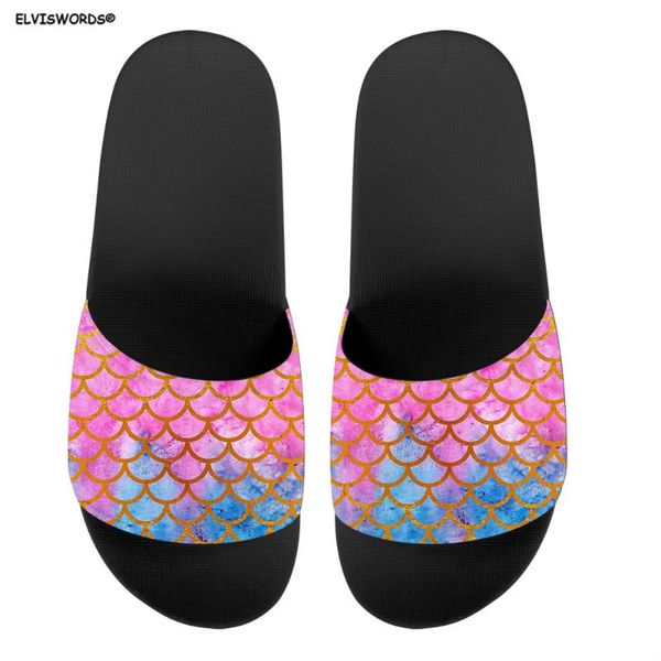 

elviswords fashionable mermaid scales pattern women sandals summer indoor pvc non-slip ladies slides casual flats girls slippers, Black
