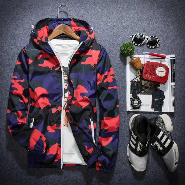 

New Jacket Casual Windbreaker Long Sleeve Mens Jackets Zipper Pocket Mens Hoodie Coat Camouflage Jackets Plus Size M-5XL
