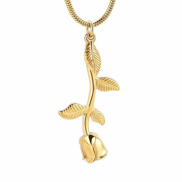 

gf1120 rose flower & leaf cremation jewelry stainless steel ash urn pendant necklace memorial keepsake for human ash, Silver