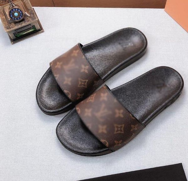 

07p latest women men classic fashion leather flip flop slippers sandals men women shoes quality slippers sandals, Black