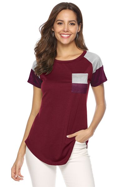 

dhl women's round neck color block striped print casual women knitted tee shirts short sleeve loose fit t-shirt blouse with po, White