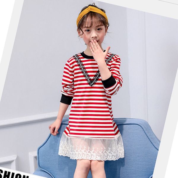 

dresses for girls dress striped pattern kids dress long sleeve girl party spring autumn girls clothes 6 8 10 12 14 year, Red;yellow