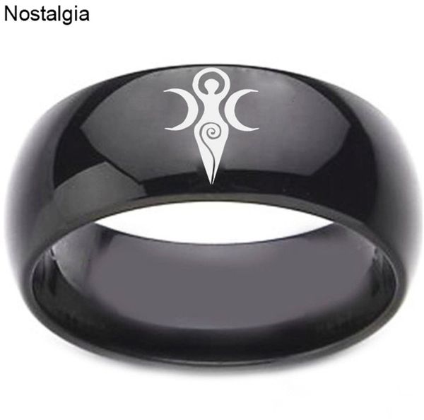 

nostalgia wicca triple moon goddess crescent moon black titanium ring wiccan mens womens rings valentine's day gifts, Silver