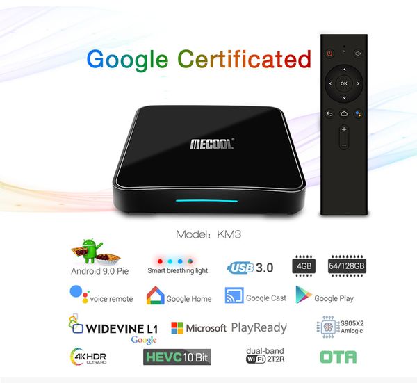 

Сертифицированный Google KM3 ATV Android 9.0 Smart TV Box Amlogic S905X2 4 ГБ 64 ГБ 2.4 Г 5 Г Wi-Fi BT BT HDMI 2.1 IPTV-при