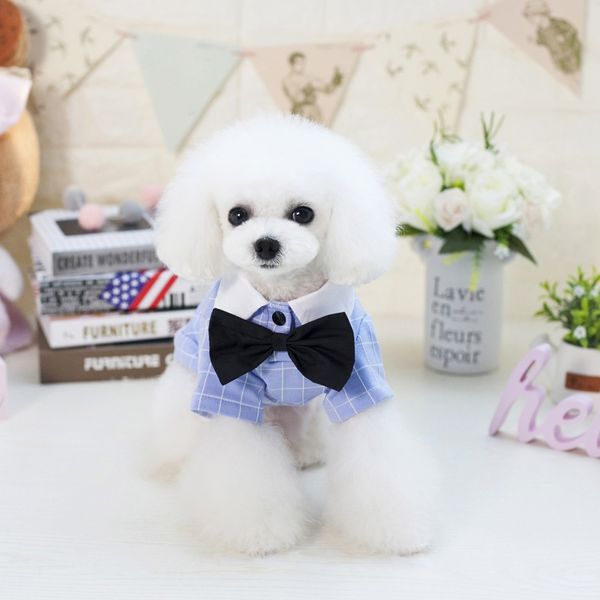 

summer pet tshirt cute moustache pattern puppy dog cats t-shirt with black bow tie for teddy dog clothes