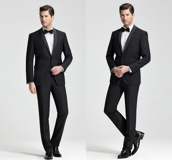 

new black men suits wedding groom tuxedos business wear 3 pieces man blazer(jacket+pants+bow tie) shawl lapel bridegroom suits, Black;gray