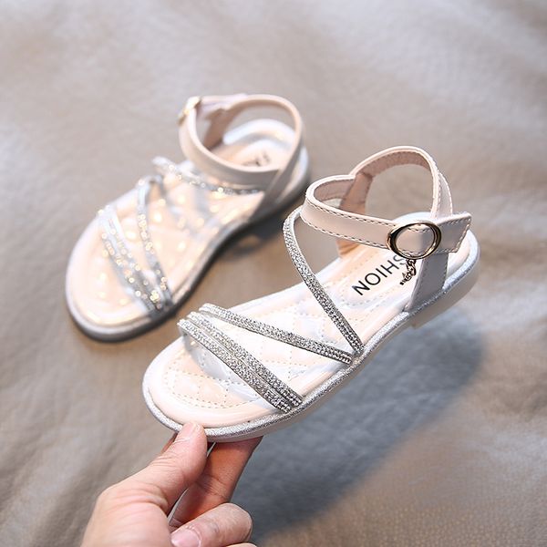 

2020 children's open toe soft sole shoes pearl crystal princess shoes roman shoes for summer girl's sandals wholesale t200428, Black;red