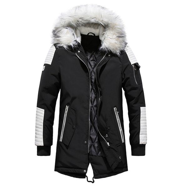 

winter coats men warm solid fur collar hooded windbreaker trench fashion patchwork thickening overcoats coat #1219 a#733, Tan;black