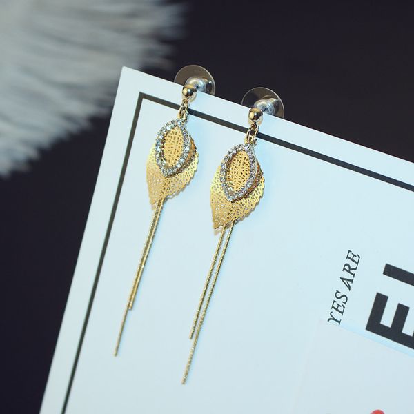 

agood высокого качества длинные падения серьги для женщин формы листьев заявления орать ретро ювелирные аксессуары er00781, Silver