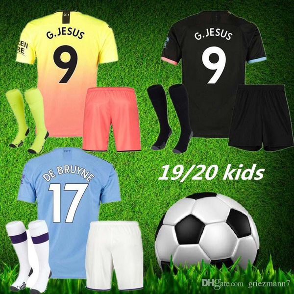 

2019 2020 man mahrez de bruyne city kids soccer jerseys 19 20 3rd kids kit city kun aguero silva sane maillot child football jersys, Black