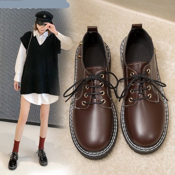 

summer shoes ladies casual female sneakers oxfords women's all-match round toe modis flats british style 2019 retro cross new, Black