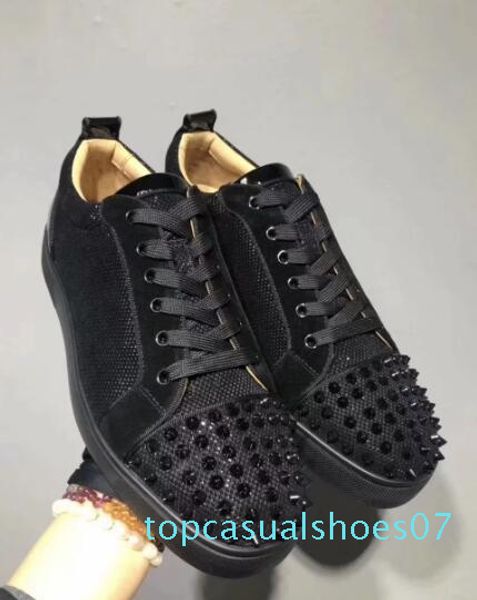 

low snake leather gold spikes casual red bottom shoes new luxury for men and women party designer sneakers lovers genuine leather t07, Black