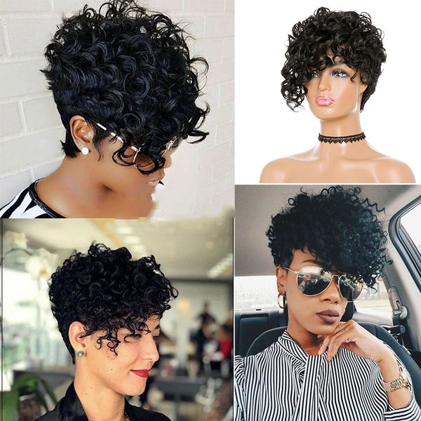 

# 1b короткого kinky завитого парика afro синтетические парики для женщин черных синтетических волос жаропрочных париков с челками, Black