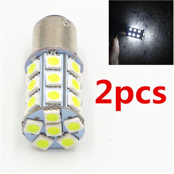 

2pcs auto led 1157 bay15d p21/5w 27 smd white r5w 1142 car light stail signal lamp dc 12v 24v