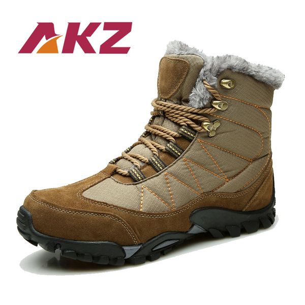 

akz 2018 new fashion men snow boots cow suede winter men's ankle boots warm work round toe male outdoor shoes size 38-44, Black