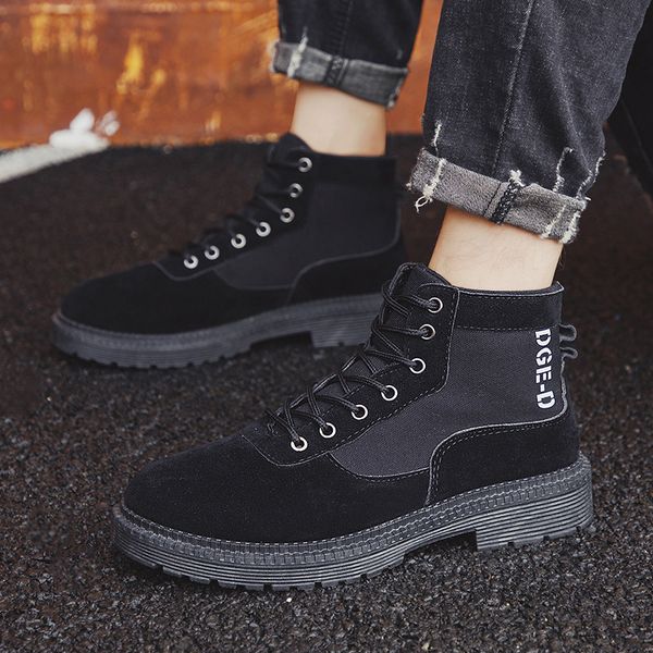 

puimentiua men fashion lace-up ankle boots men british boot autumn winter male botas waterproof outdoor shoes, Black