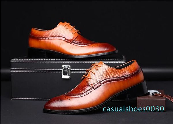 

2019 luxury designer leather brogue mens flats shoes casual british style men oxfords fashion dress shoes for men big size 30c, Black