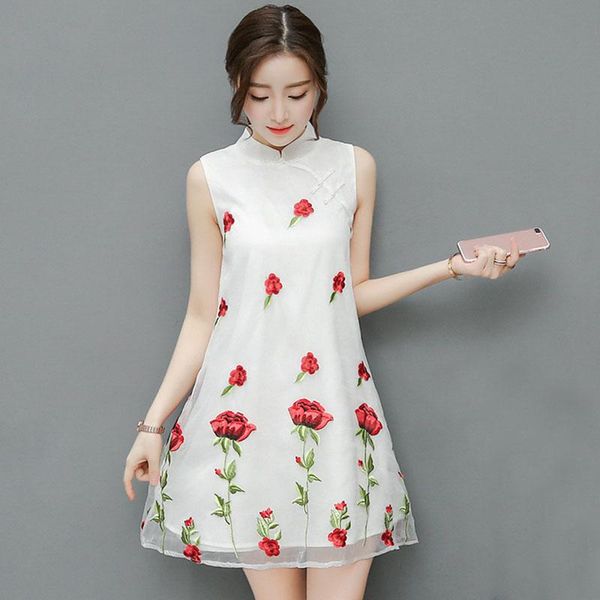 

women summer dress sleeveless rose embriodery dress plus size women clothing a line party dress, Black;gray
