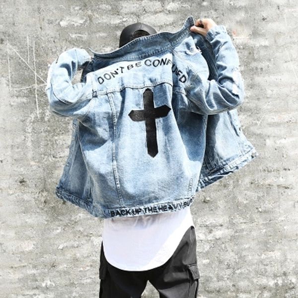 

don't be confuse cross embroidery high street jacket men cool bf style zipper sleeve hold men boys oversize outwear coats l156, Black;brown