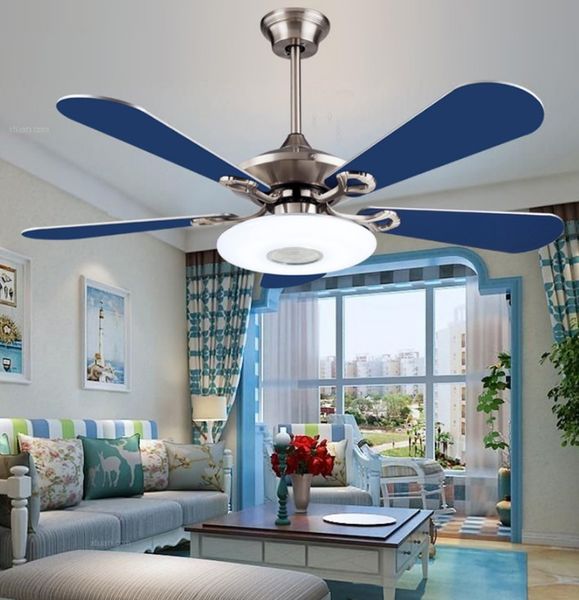 Modern Simple Ceiling Fan With Light Blue Silver Two Face Mounted