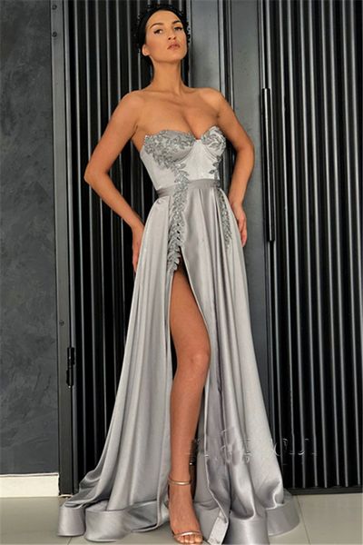

Sexy Side Slit A-Line Prom Dresses Sweetheart Sleeveless Appliques Lace Evening Dresses Formal Dress Party Wear Custom Size
