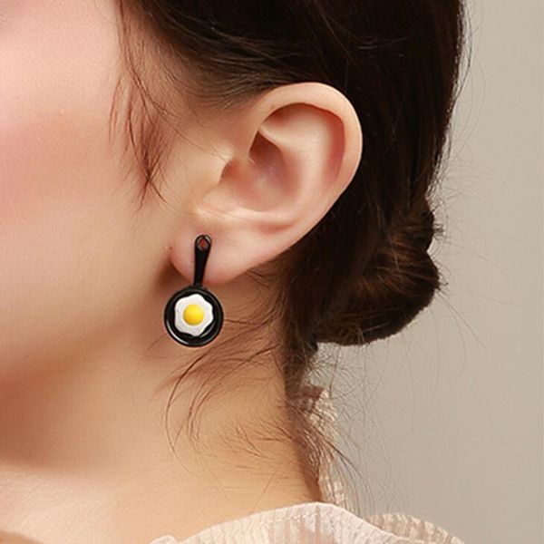 

women's funny fried egg pan shovel asymmetric stud earrings ear jewelry gift, Golden;silver