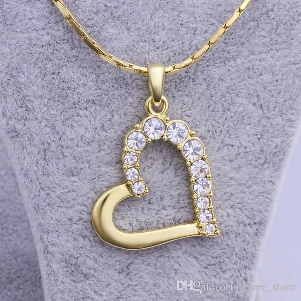 

бесплатная доставка brand new 24k 18k желтое золото сердце кулон ожерелья ювелирные изделия gn512 мода драгоценный камень кристалл ожерелье, Silver