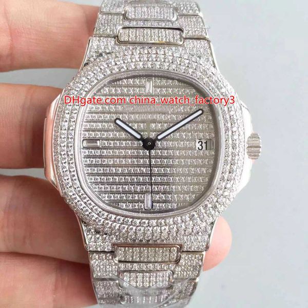 

3 color 40.5mm nautilus 5719/1g-001 full diamond bezel bracelet cal.9015 324 s c movement automatic mens watch watches, Slivery;brown