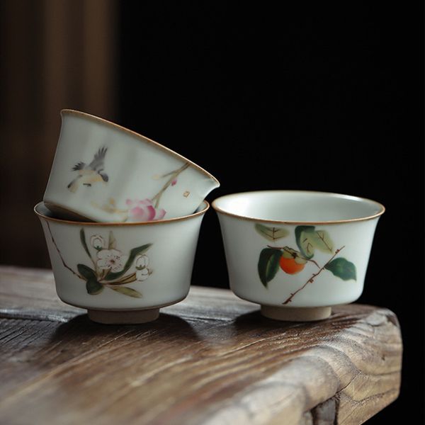 Чайная чашка в стиле ретро Ruyao, 100 мл, фарфоровая чашка с ручной росписью, традиционный китайский чайный сервиз, пигментированная чайная чаша, посуда для напитков