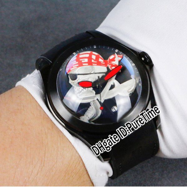 

новый пузырь приехала знаменитый хэллоуин пират черепа красный циферблат автоматическая мужские часы черный pvd-покрытием все 8 новые кожаны, Slivery;brown